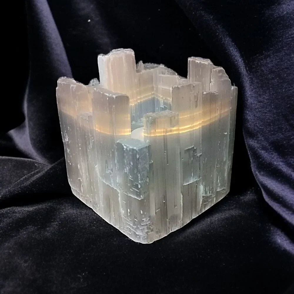 Large Selenite Candle Holder‎ Tealight Votive Mineral Crystal Witchy Bohemian